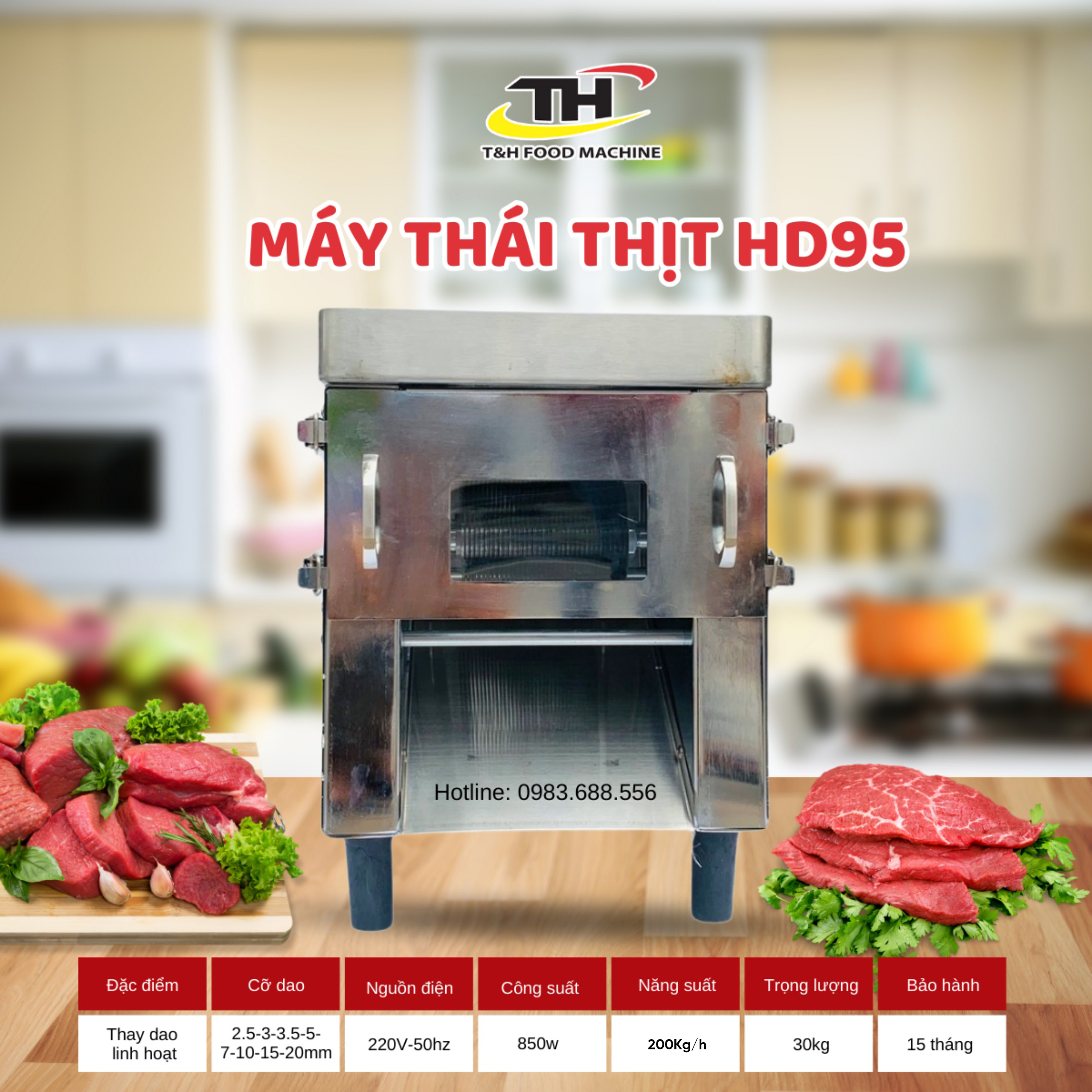 Máy thái thịt tươi thay dao HD95