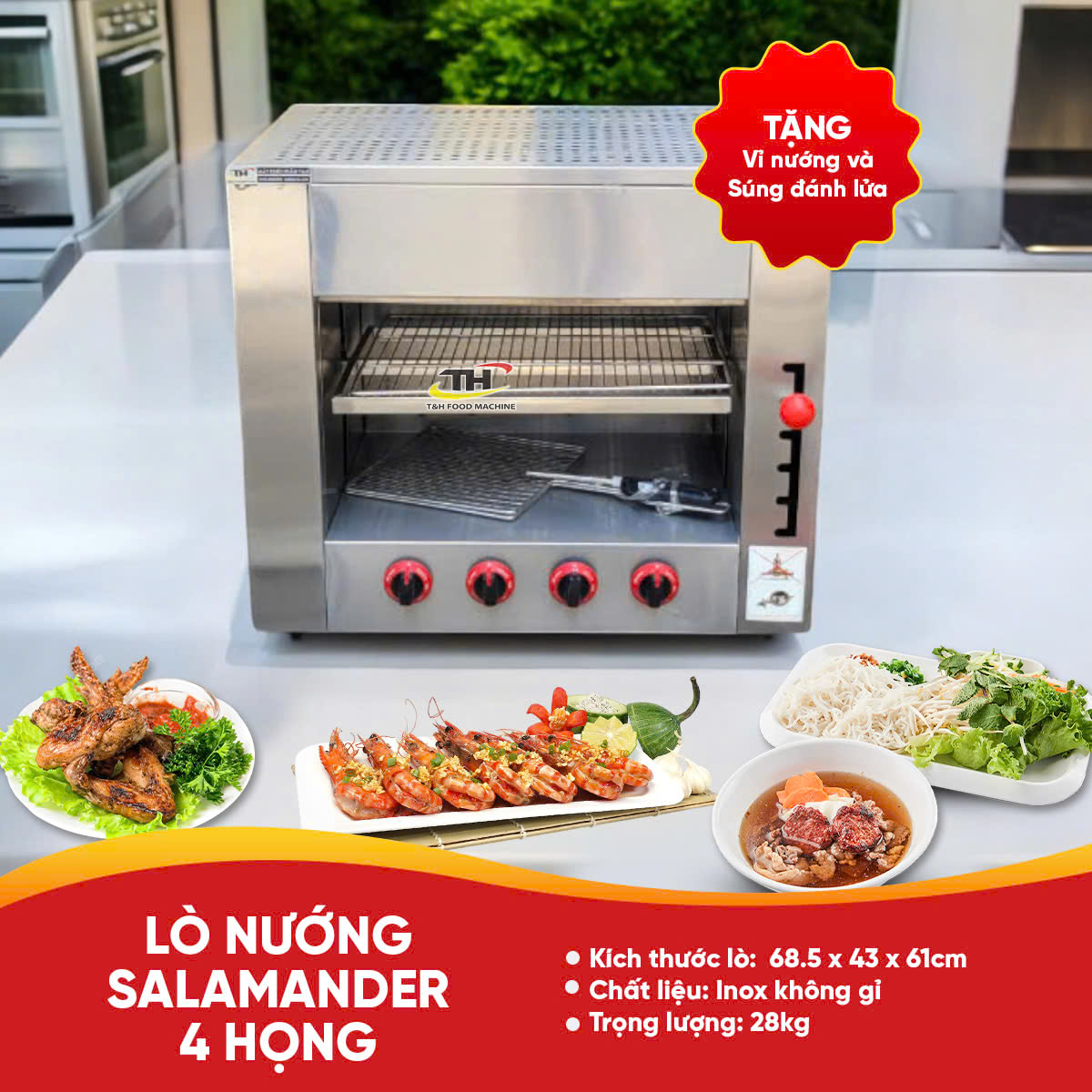 Lò nướng Salamander 4 họng đốt